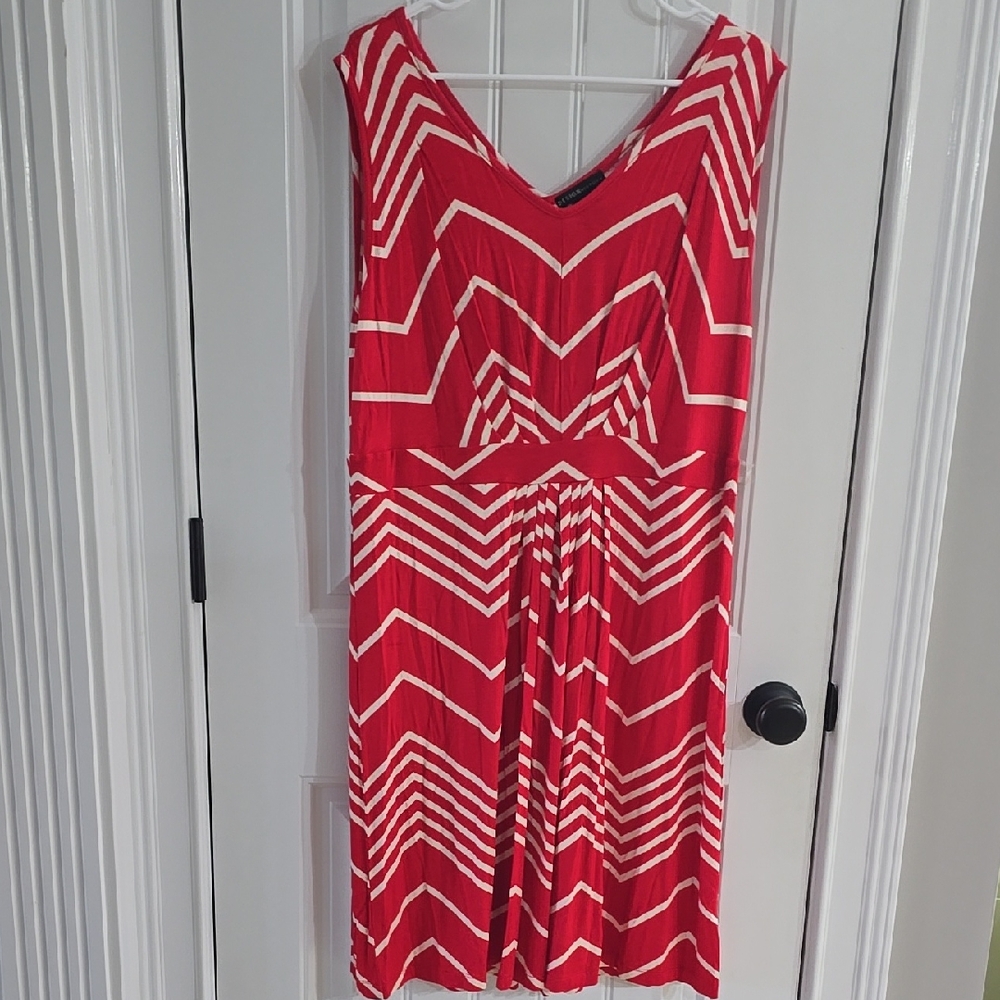5 For 25 Design History Women's Red Chevron Pattern Dress 1X
